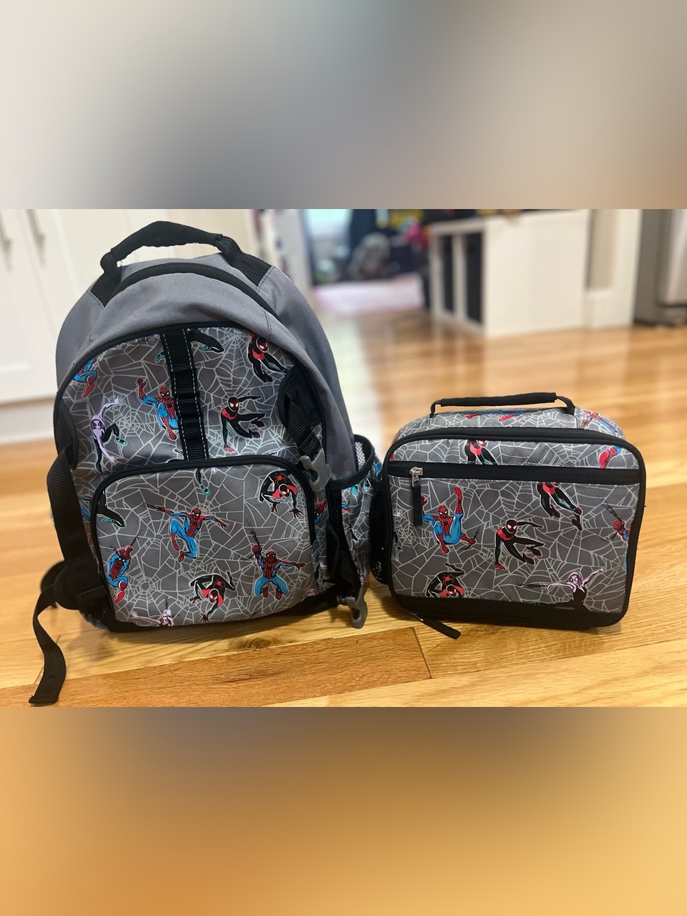 Pottery barn Kids' glow in the dark Spider-Man Gray Backpack and Lunch Bag Set